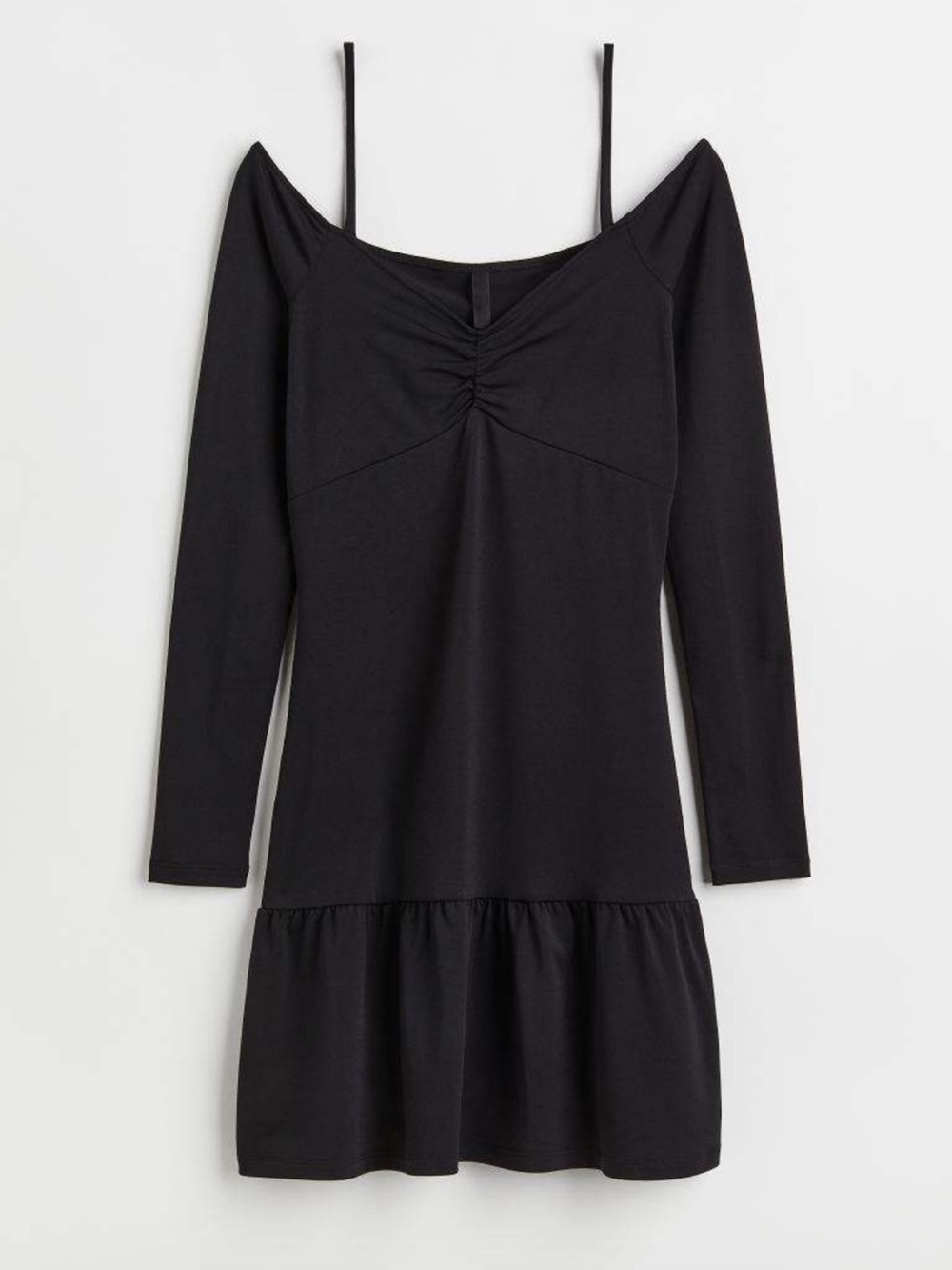 H&M Black Long-Sleeve Ruffle-Hem Dress with Spaghetti Straps